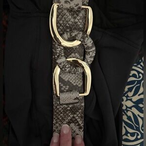 Michael Kors Gray Snakeskin-Print Leather Belt with Gold Hardware
